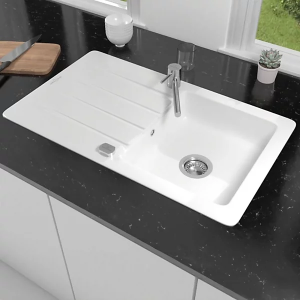 Evier 1 bac 86 x 51 cm VILLEROY ET BOCH Architectura 50 Blanc   Robinet cuisine GROHE Bauloop