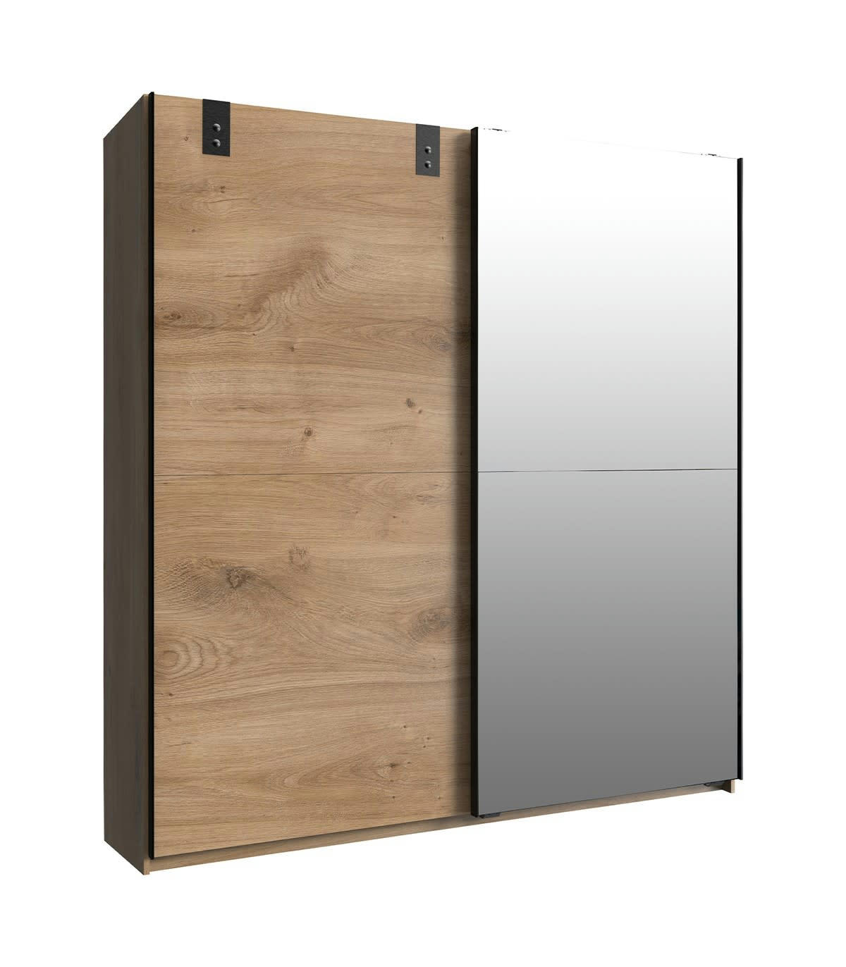 - Armoire 2 portes coulissantes 1 porte miroir + 1 porte chêne - L180 cm
