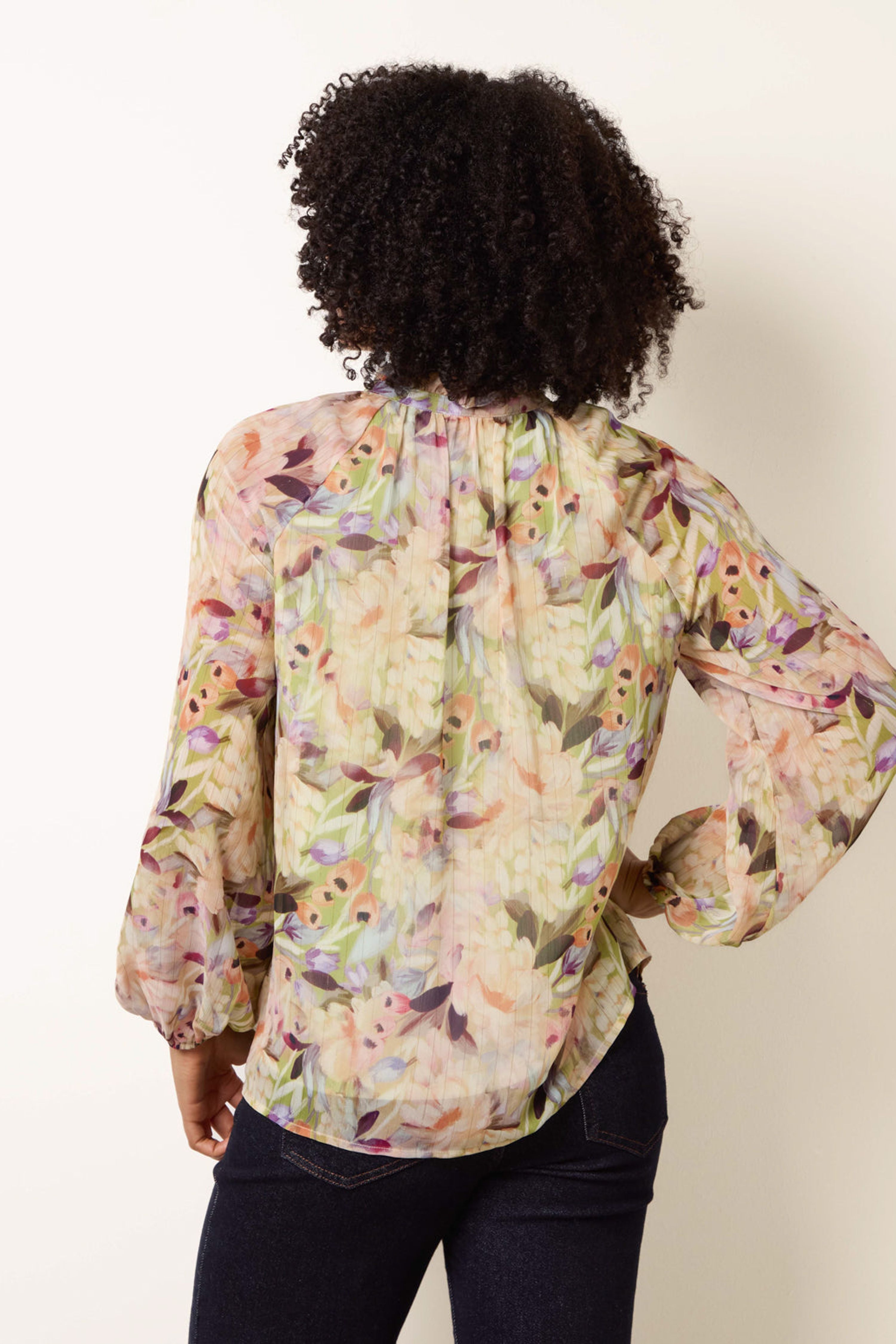 Blue Vanilla Watercolour Floral Printed Tie Front Blouse