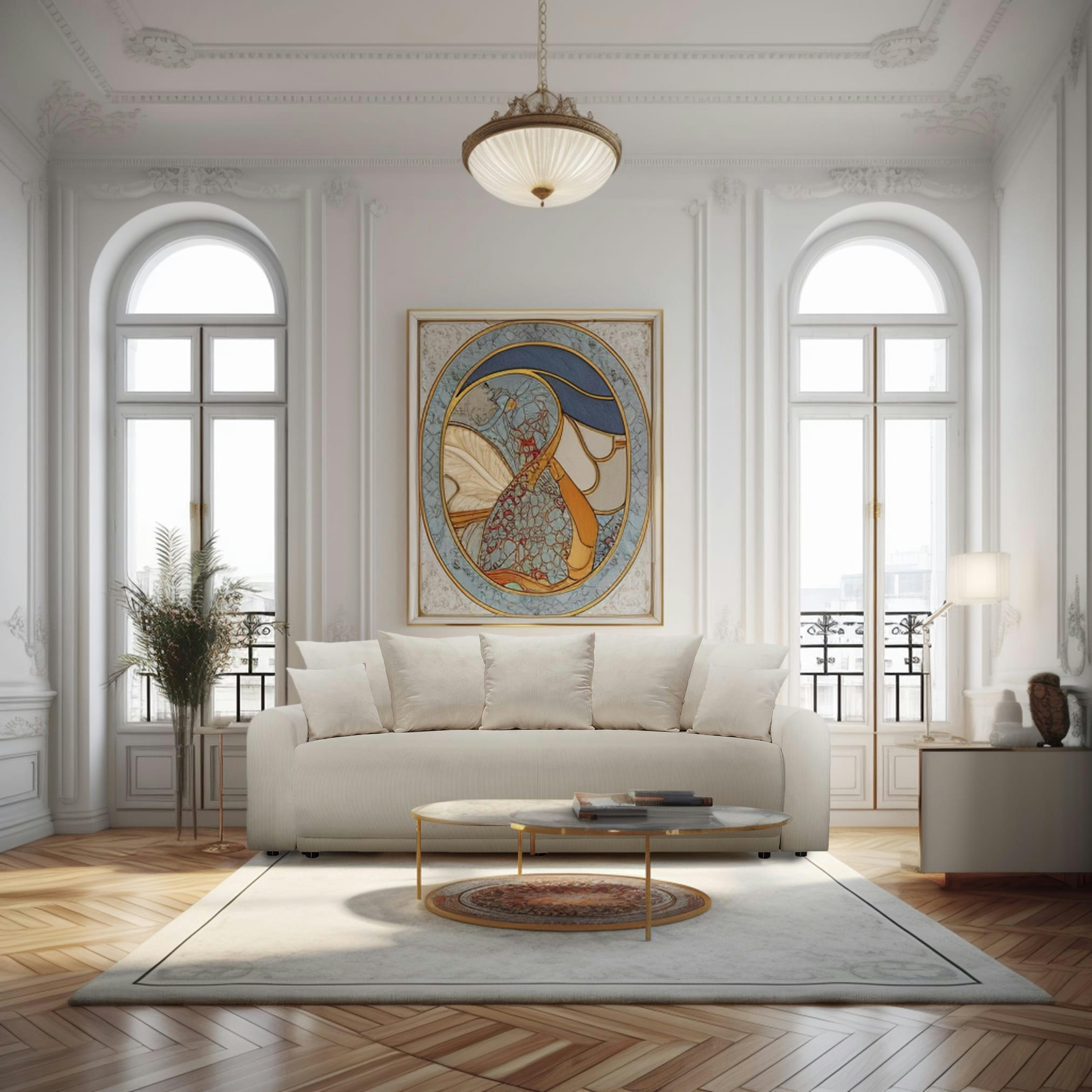 ODEON - Canapé droit convertible 4 places en velours côtelé grège