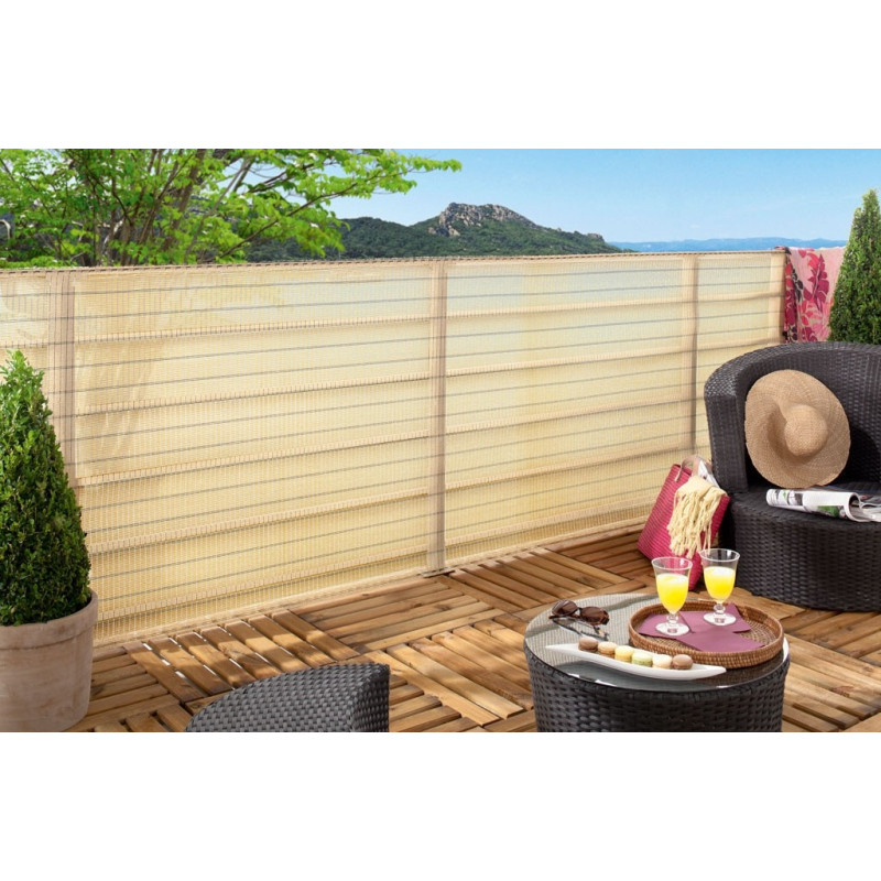 Brise-vue déco PE tissé 85% avec boutonnière et oeillet beige 1,5 x 5 m HAVANA