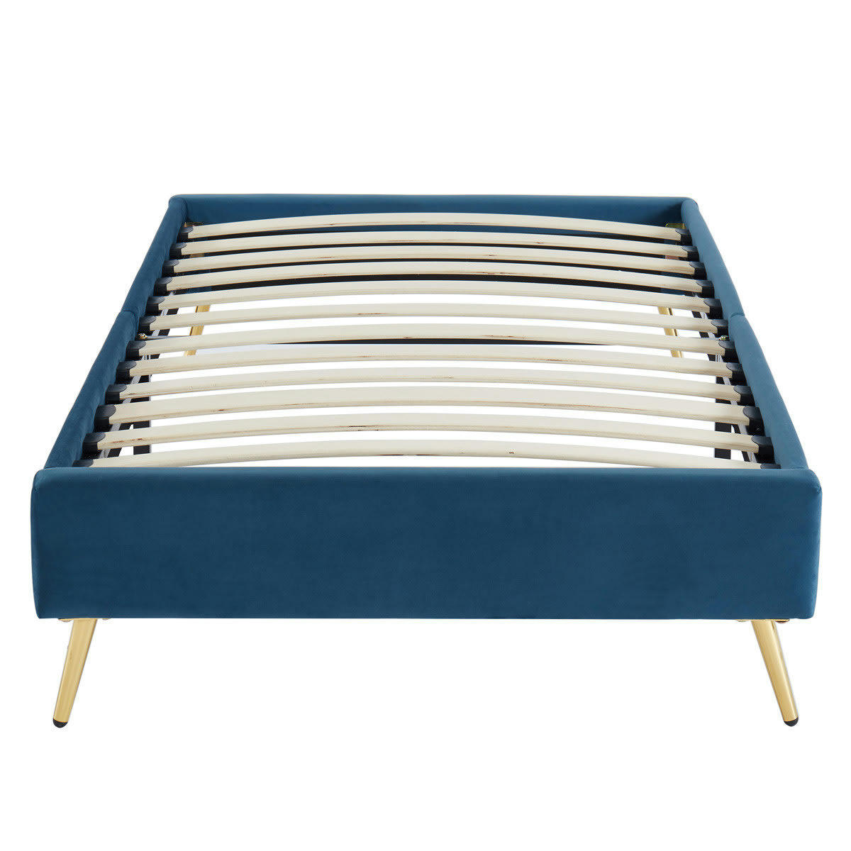 JOHAN - Lit enfant avec sommier 90x190cm en velours bleu canard