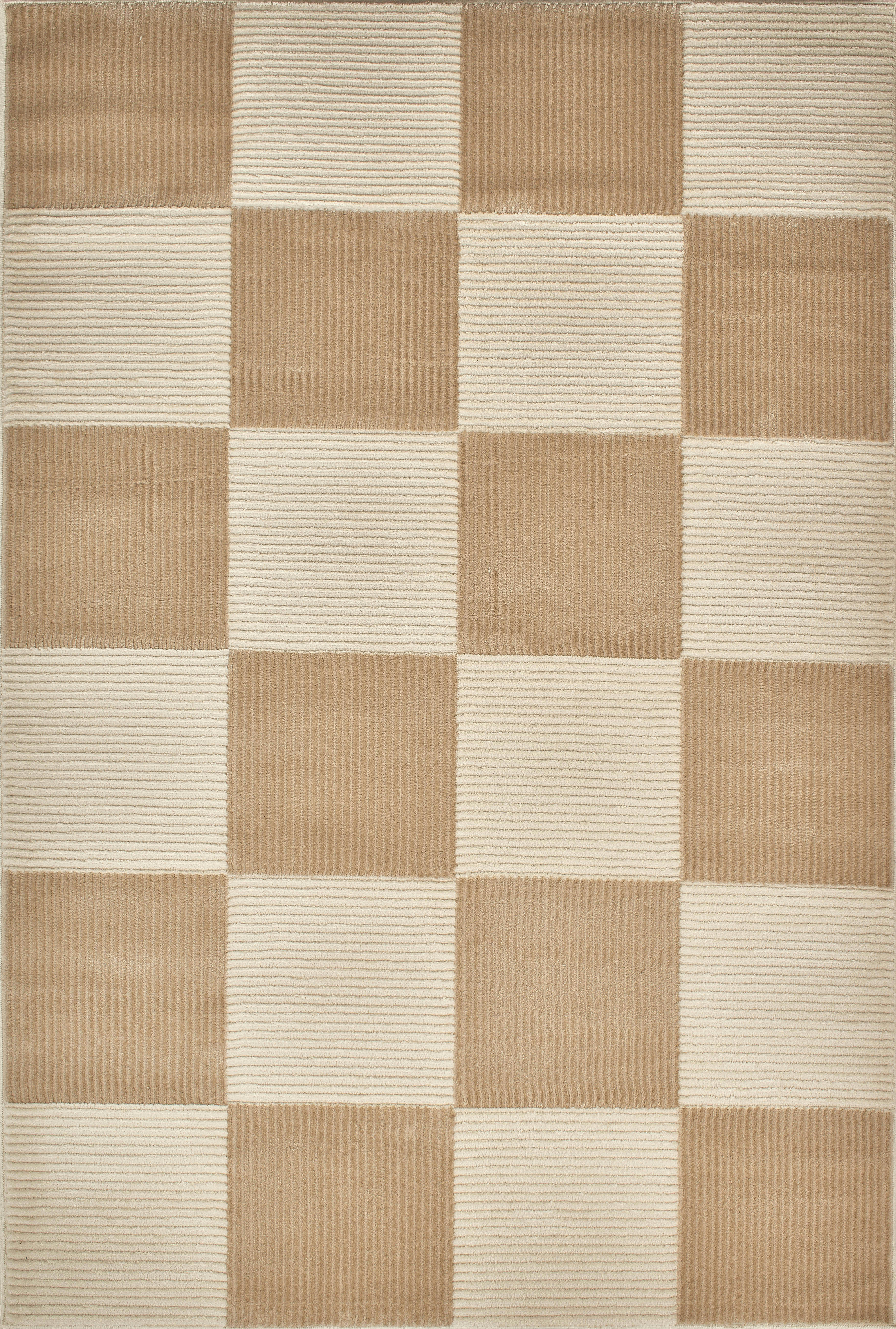 BIANCA - Tapis motif carreaux en relief - crème et beige - 80x150cm