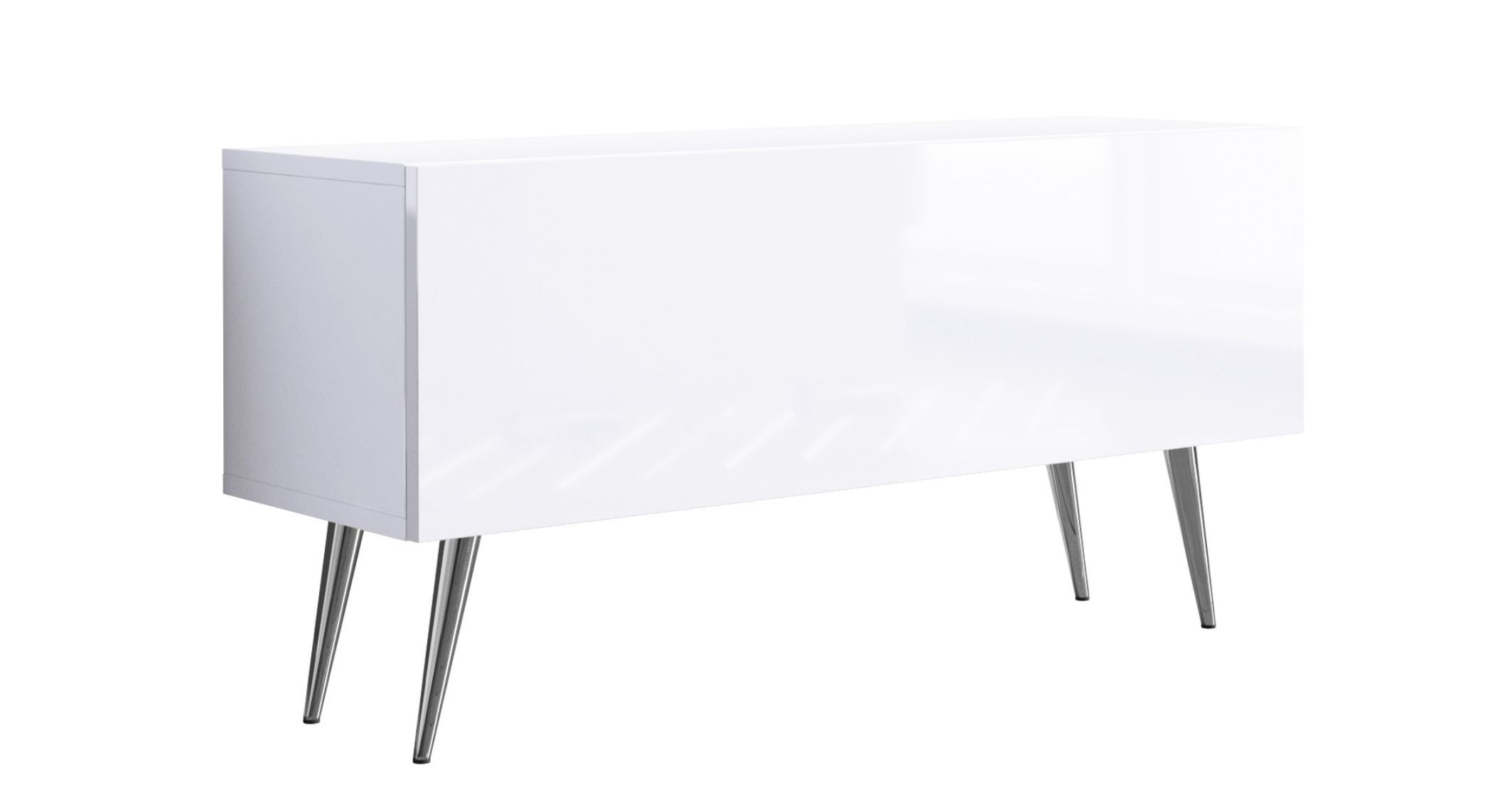 Szafka RTV : Biały Matowy / Biały Błyszczący, nogi chrom, 100 x 34 x 32 cm