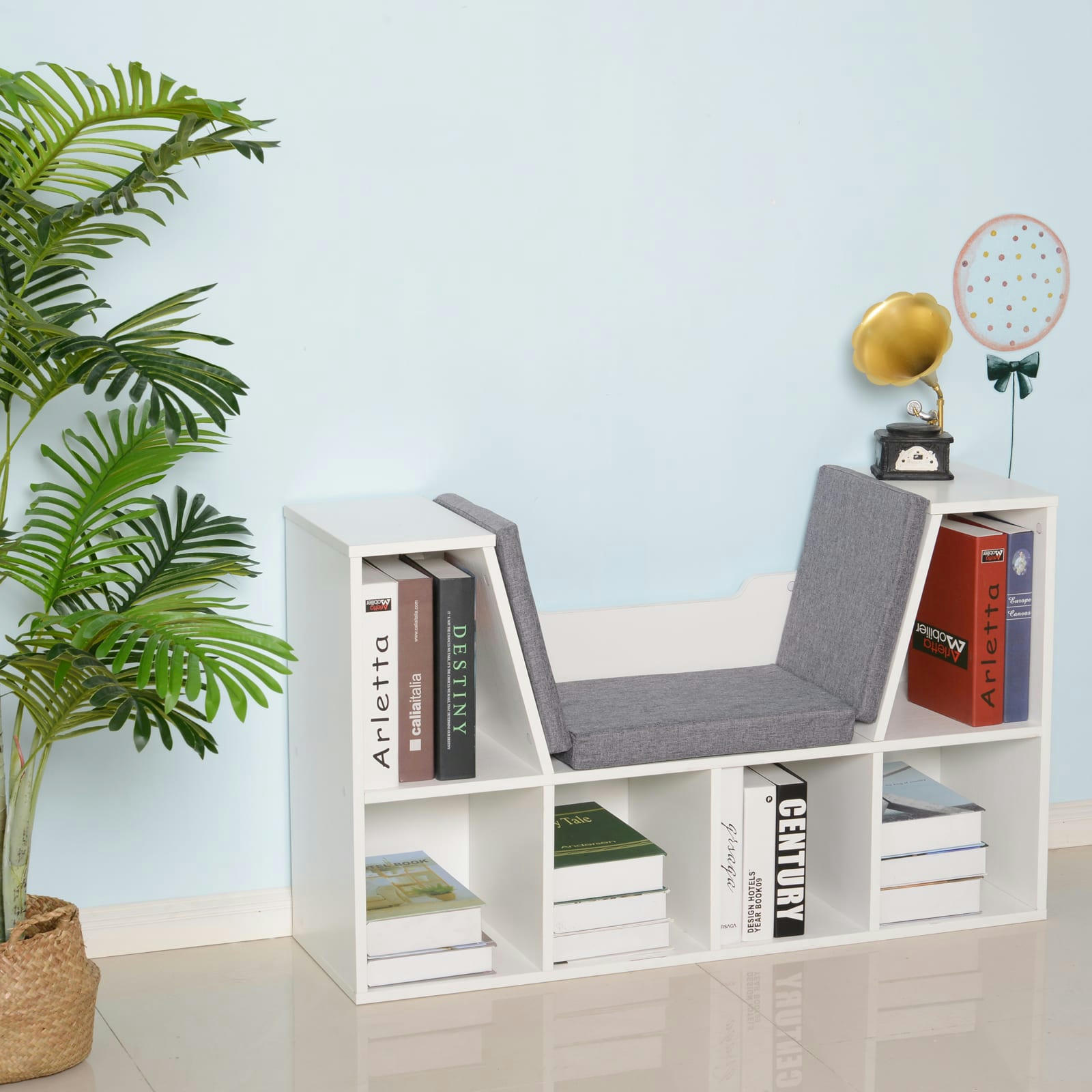 - Bibliothèque banc 2 en 1 - 6 casiers coussins inclus