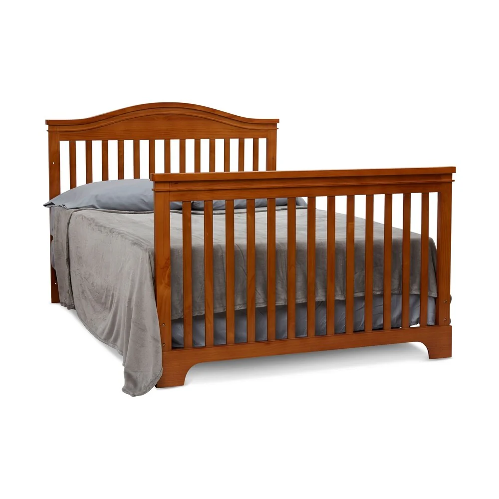 Wooden 4 in 1 Convertible Crib with Slatted Details, Brown