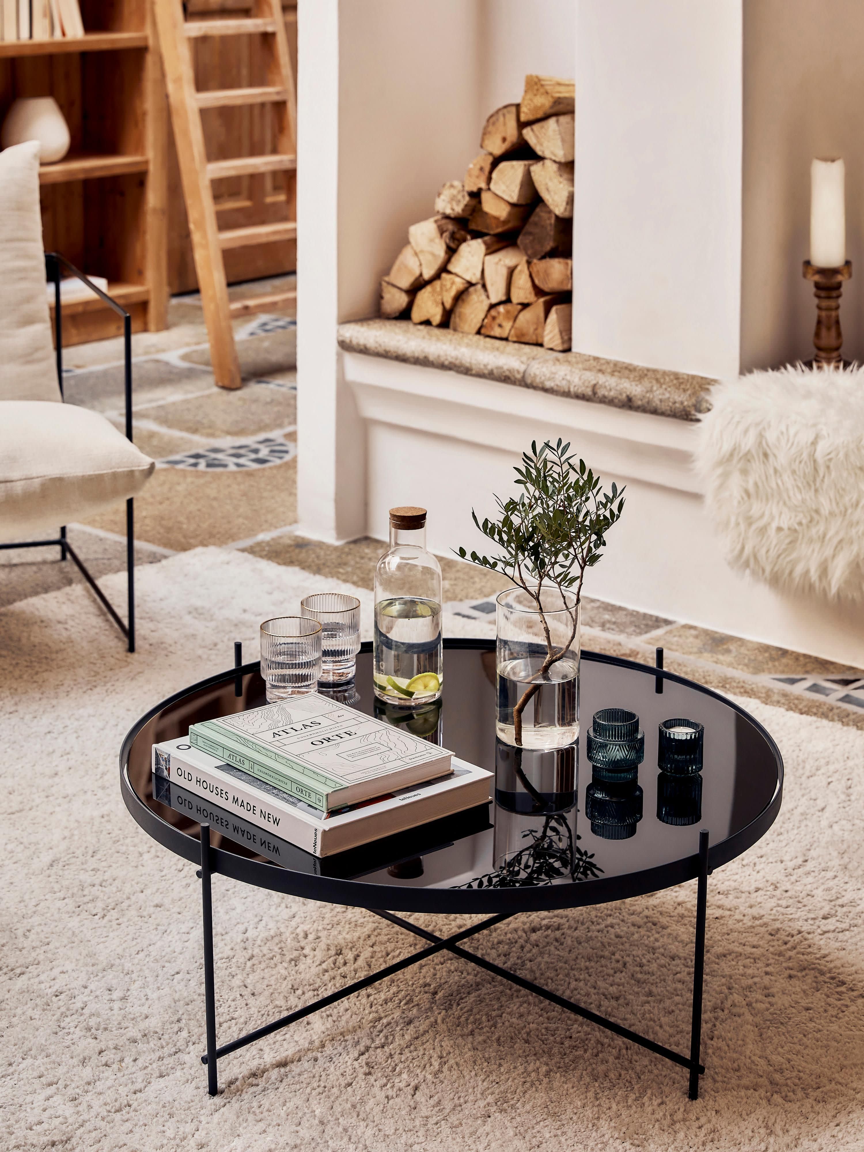 Runder Couchtisch Cupid mit abnehmbarer Glasplatte