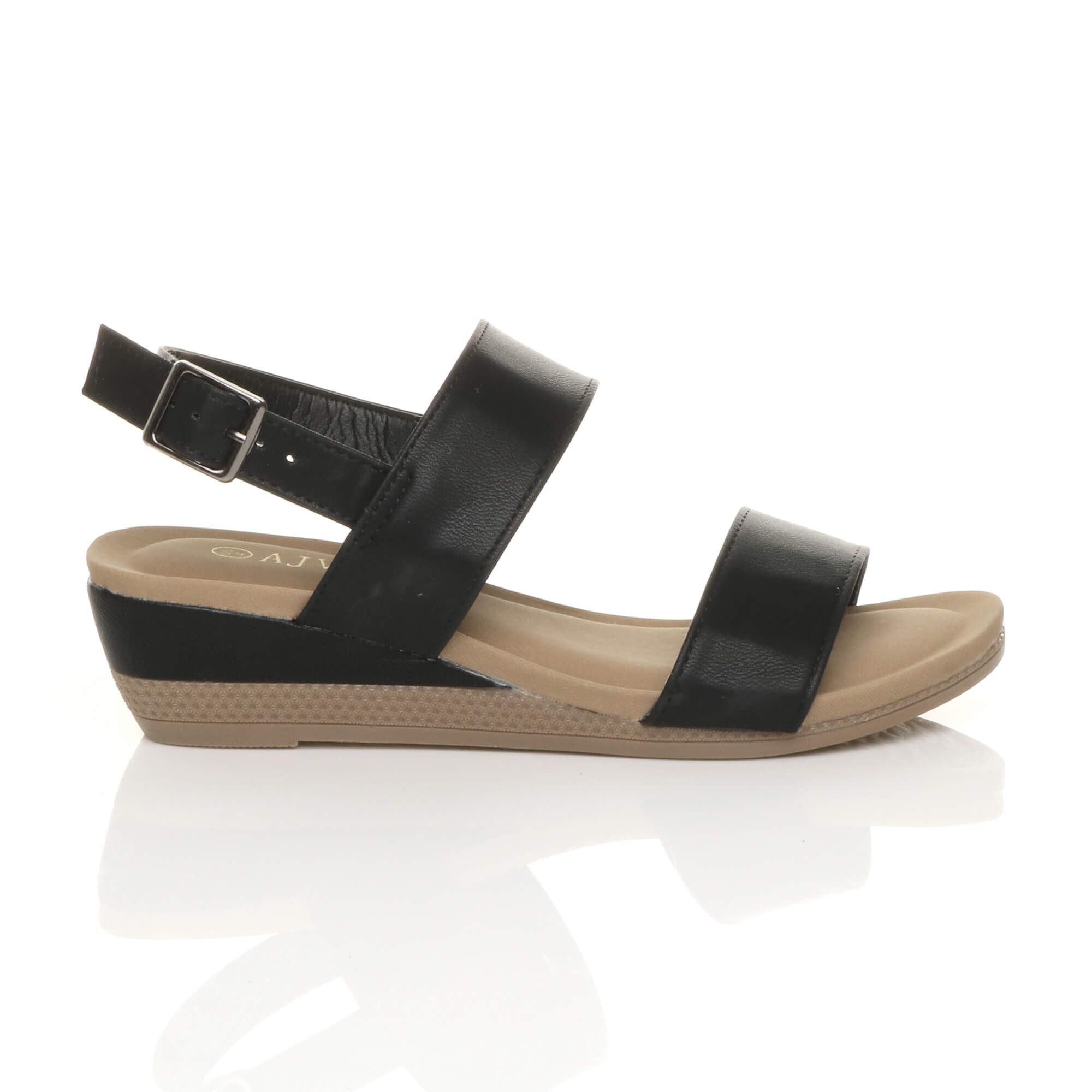 AJVANI Low Heel Strappy Slingback Faux Leather Wedges