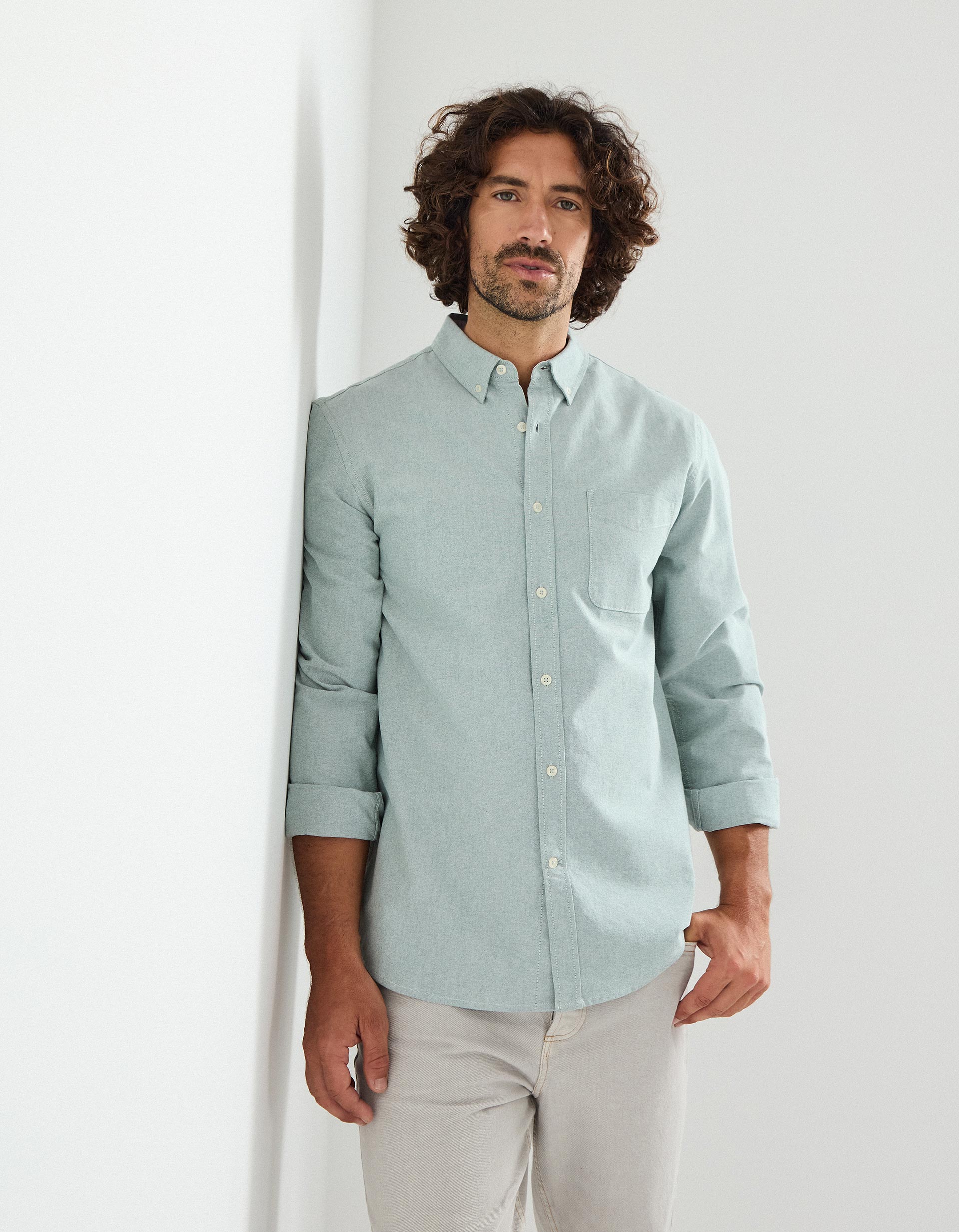 Camisa de Manga Comprida Oxford, Homem, Verde