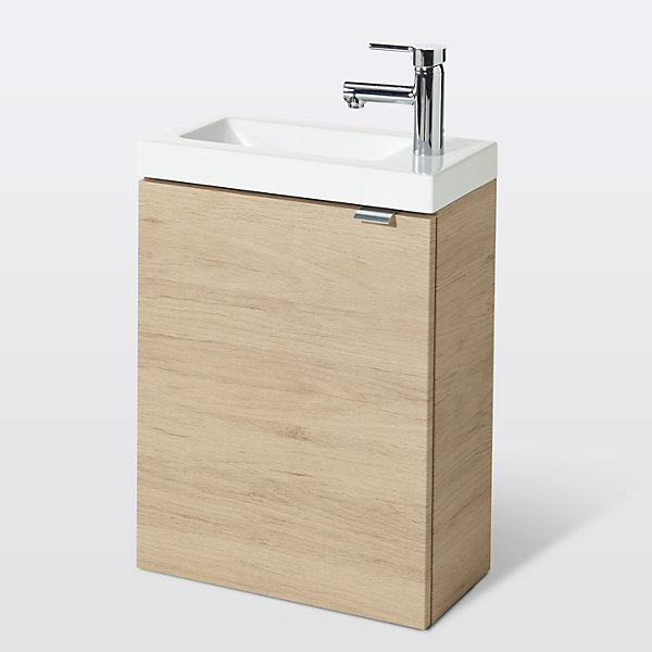 Ensemble meuble lave-mains Imandra effet chêne l.44 cm   plan vasque lave-mains blanc en céramique Nira