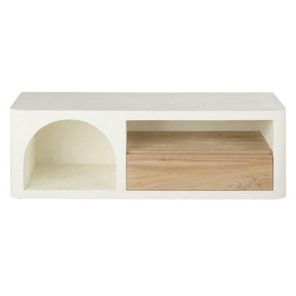 Sartene - Meuble TV 1 niche 1 tiroir blanc crème