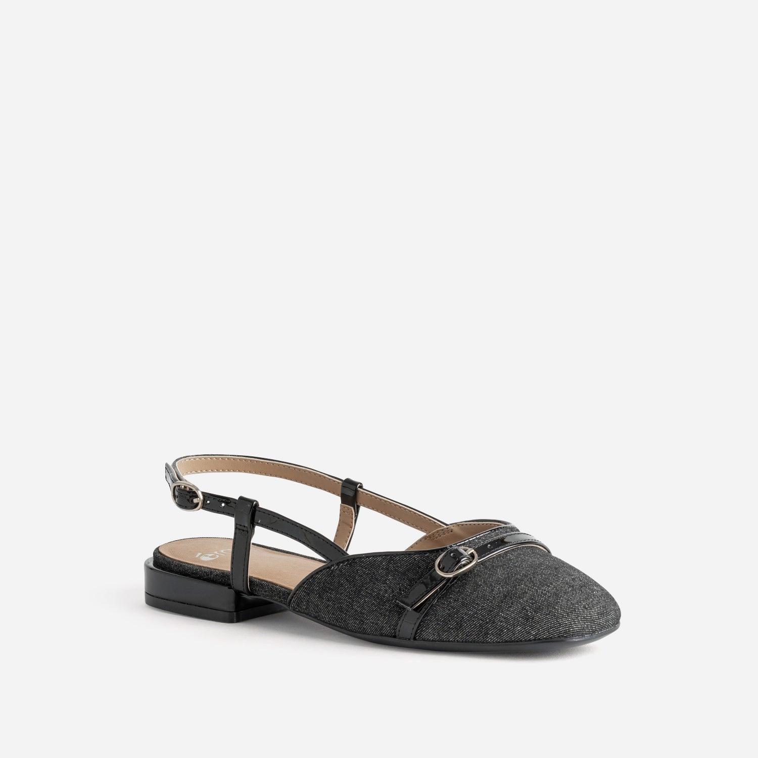 Ballerine slingback noire bi-matière