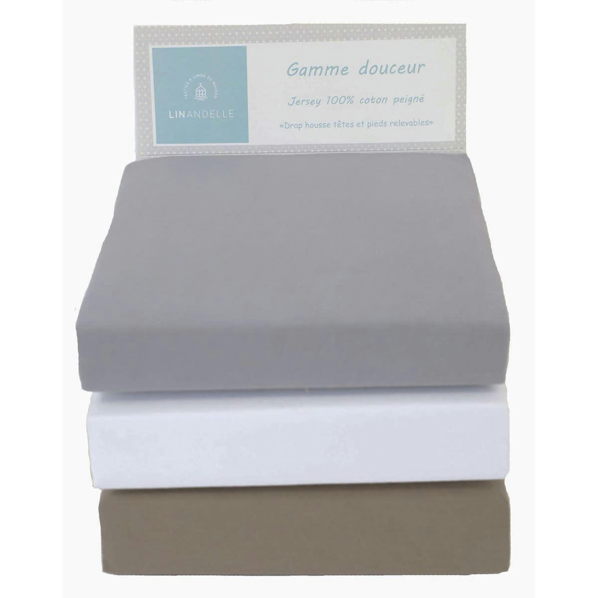 - Drap housse jersey extensible lit double en coton taupe 70x190 cm