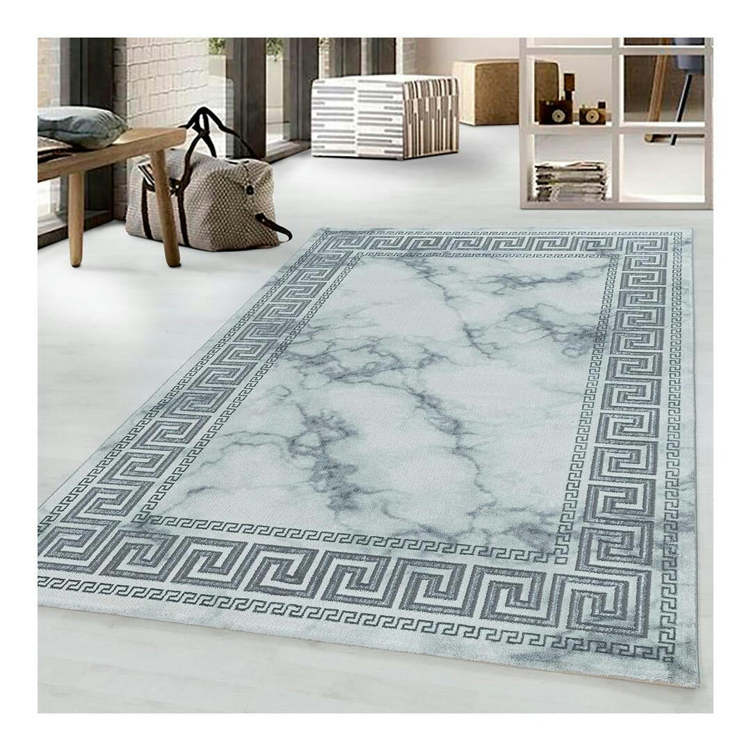 HAMPEN - Tapis  baroque en polyester argenté 200x290