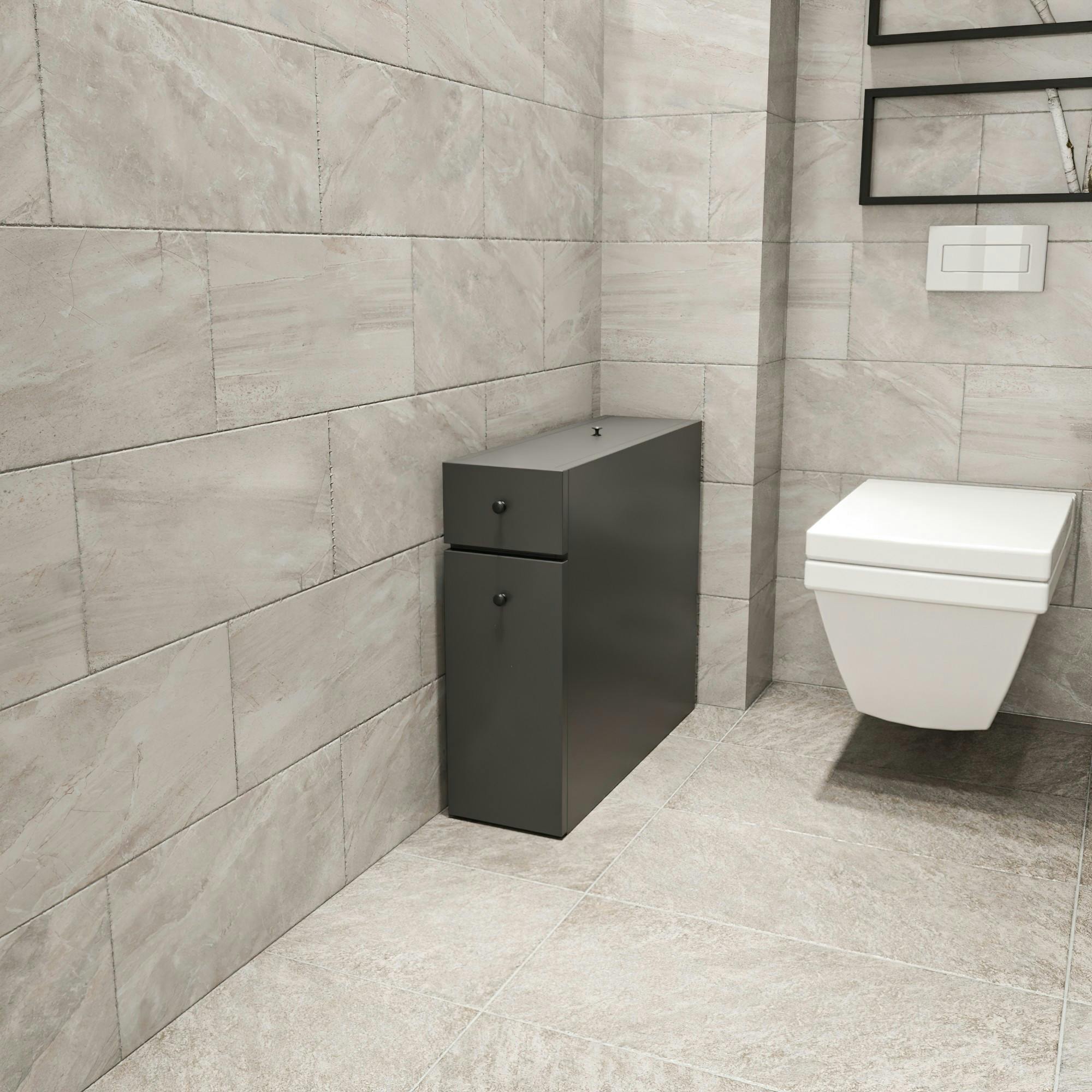 Meuble WC gris anthracite, 2 tiroirs 1 porte MARFA