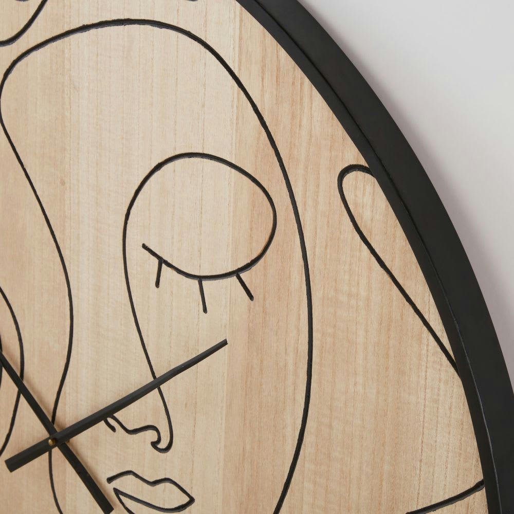 WALLAS - Horloge murale visages en métal noir D100