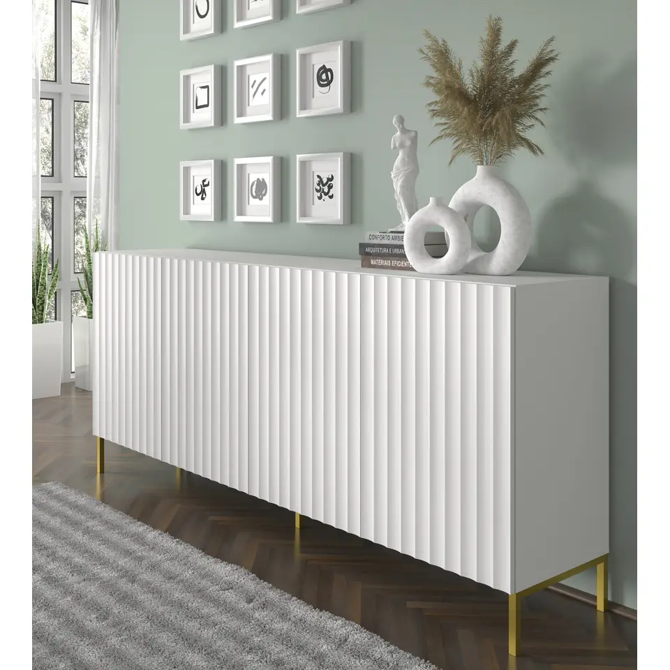 WAVE dressoir 4D 200 cm mat wit gouden frame