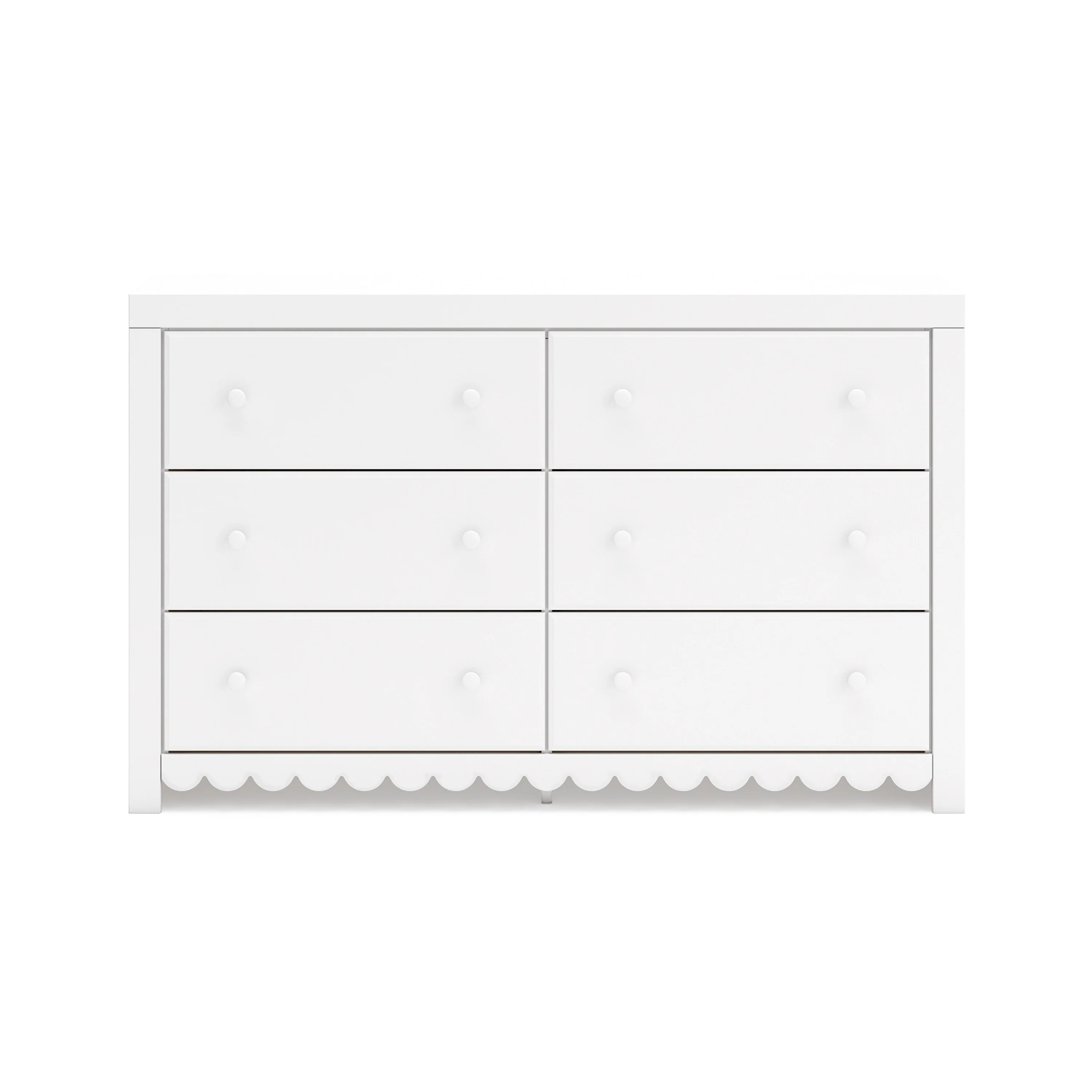 Molv 59 Inch Dresser, 6 Drawers, Contemporary Retro Laminate White