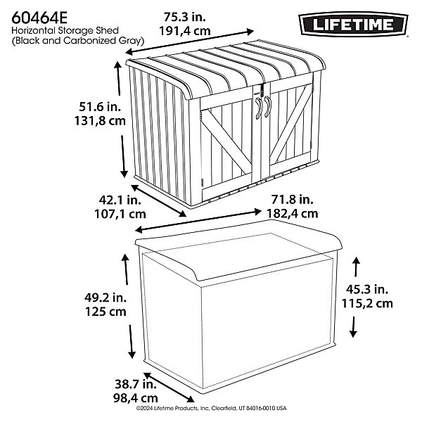 Coffre de jardin Lifetime 60464E résine gris L.191 x l. 107 x H.132 cm 2124L