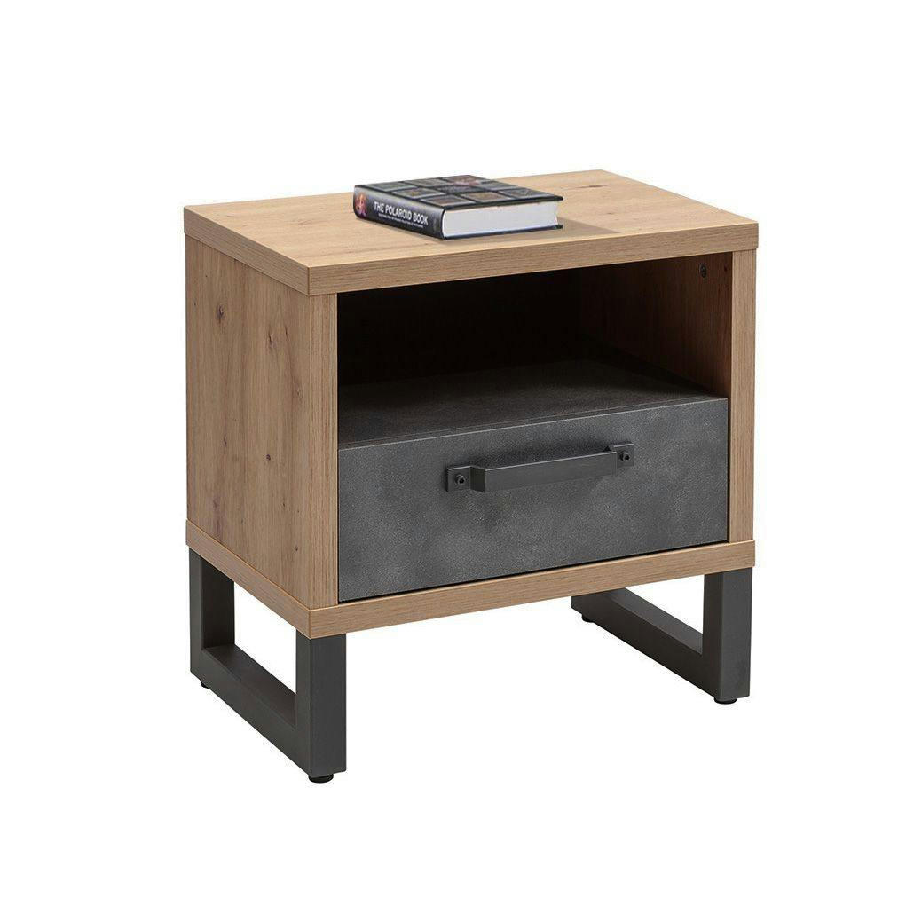 - Table de chevet de style industriel effet bois et béton