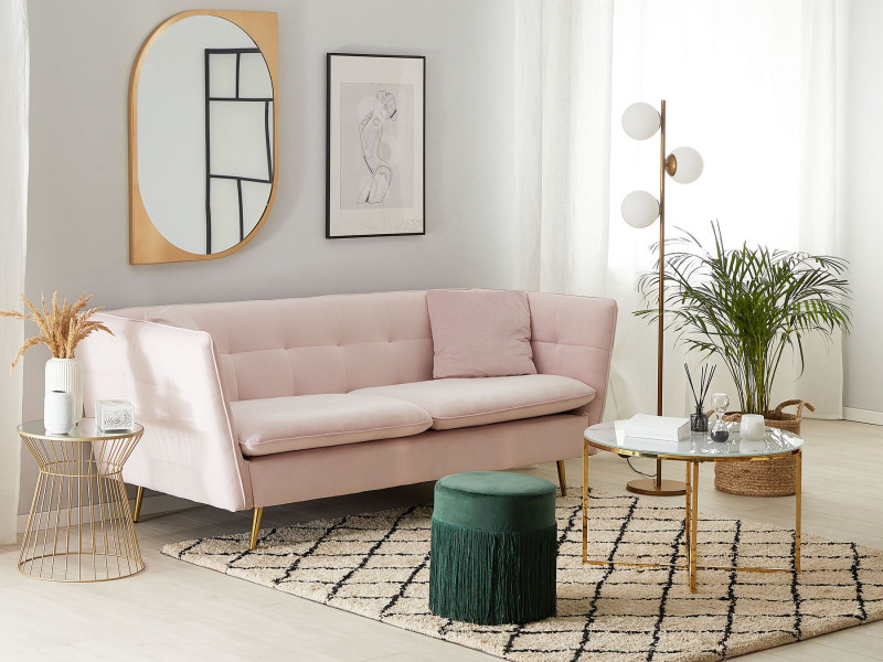 Sofa kanapa welurowa pikowana różowa