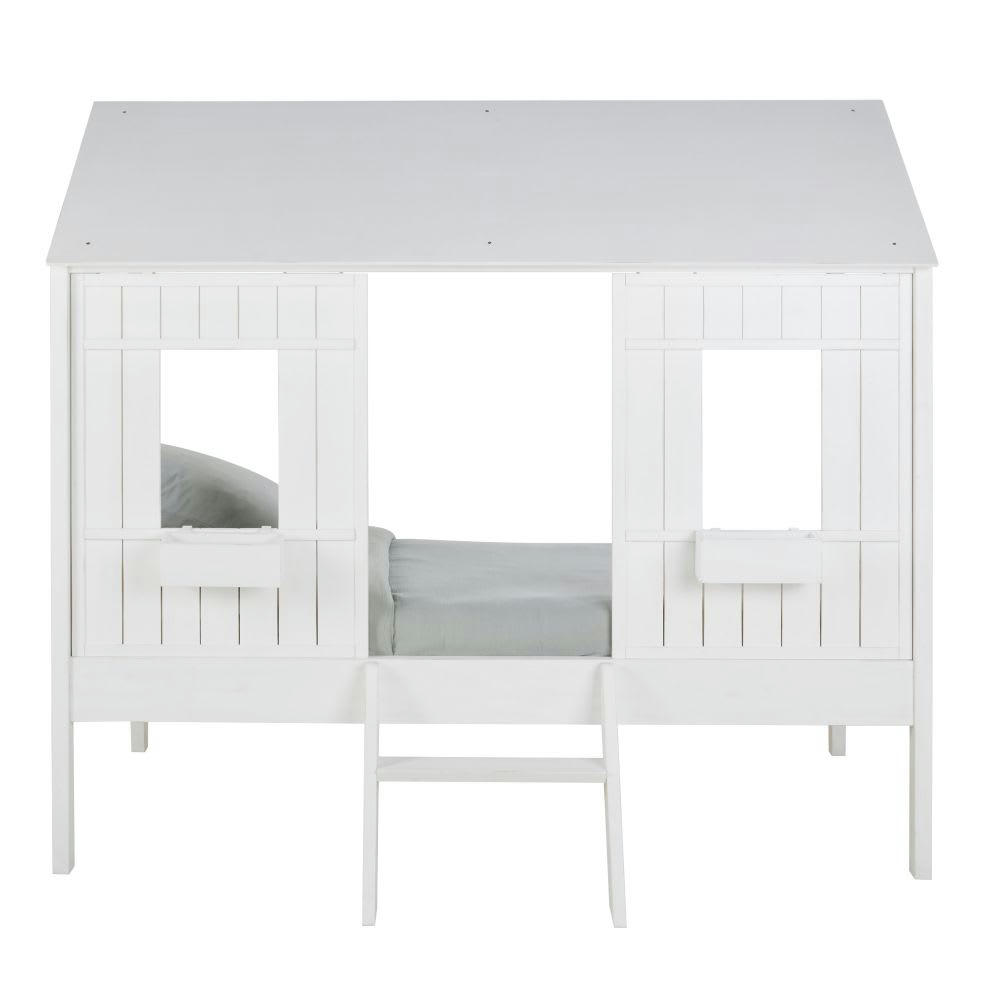 Salie - Lit cabane avec sommier à lattes en bois d'épicéa blanc 90x190