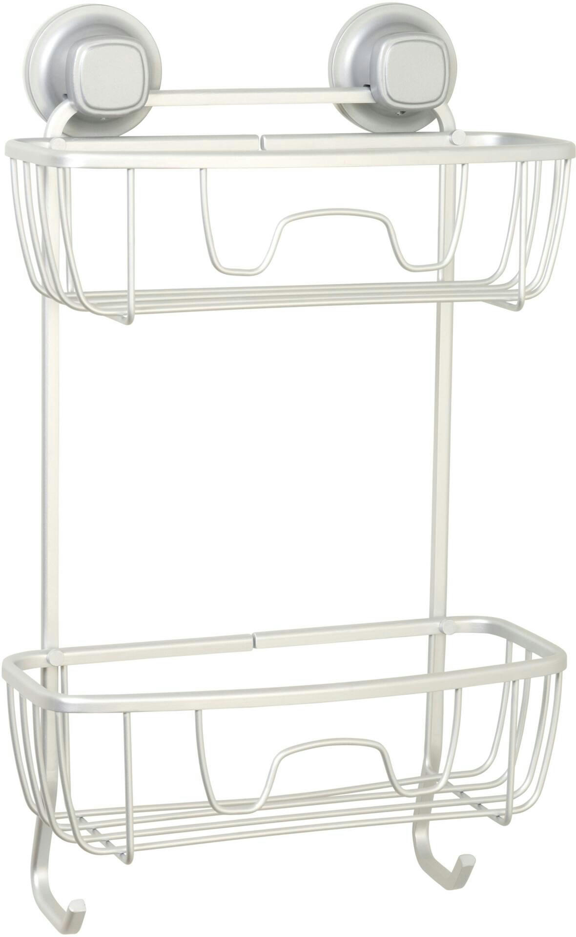 For Living Aluminum Rust-Resistant Suction 2-Shelf Shower Caddy with Hook, 17.5-in x 10.3-in x 5.4-in