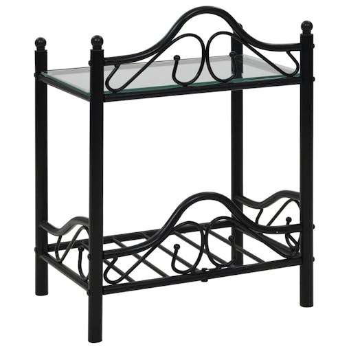 NNEVL Bedside Table Steel and Tempered Glass 45x30.5x60 cm Black