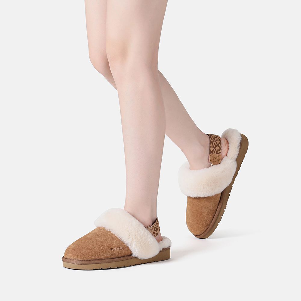 EverAu Australia Real Sheepskin Pelican Removable Strap Slingback Slippers with EVA Sole