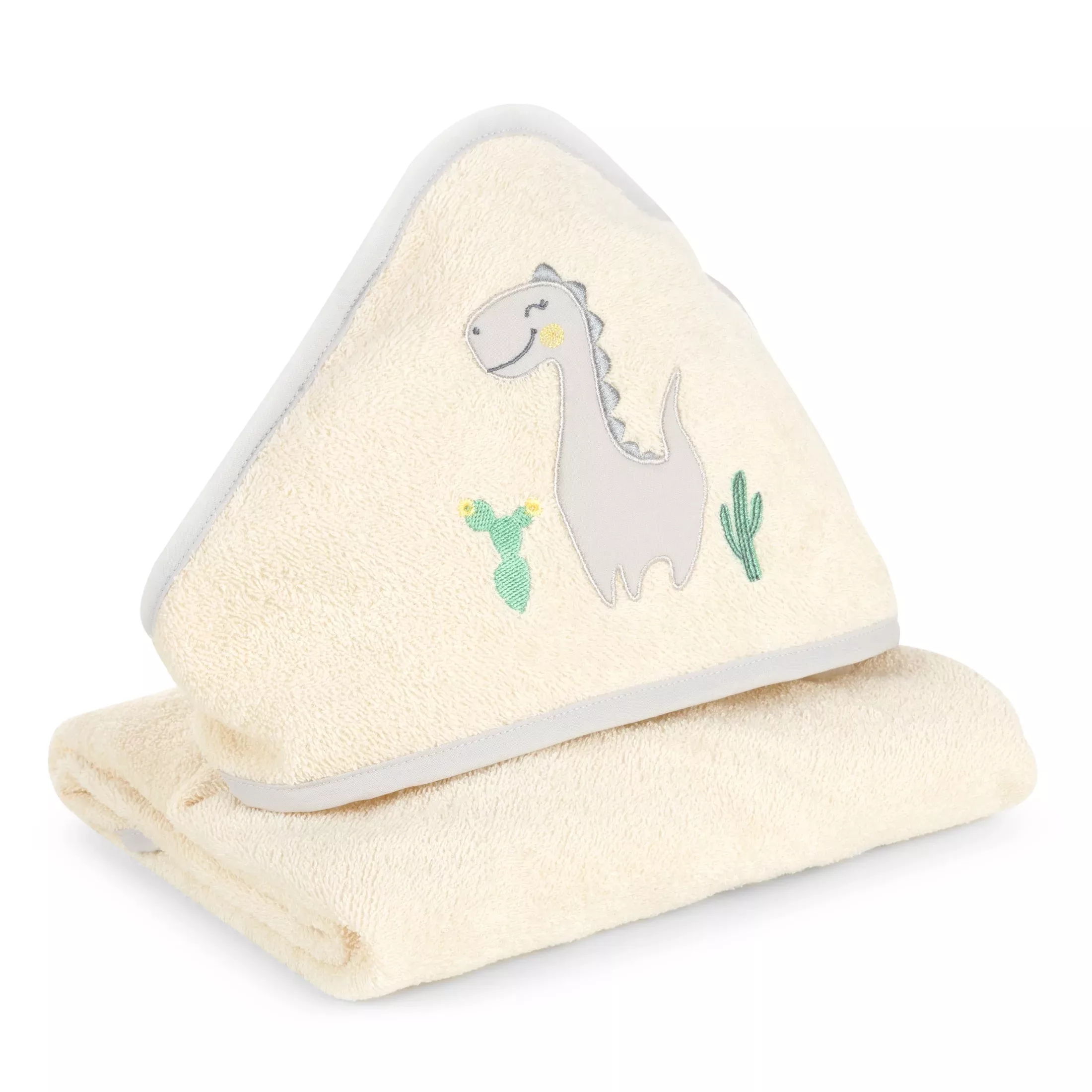 Ręcznik kąpielowy 100x100 cm bawełniany kolor kremowy aplikacja z dinozaurami 350 g/m2 BABY 40