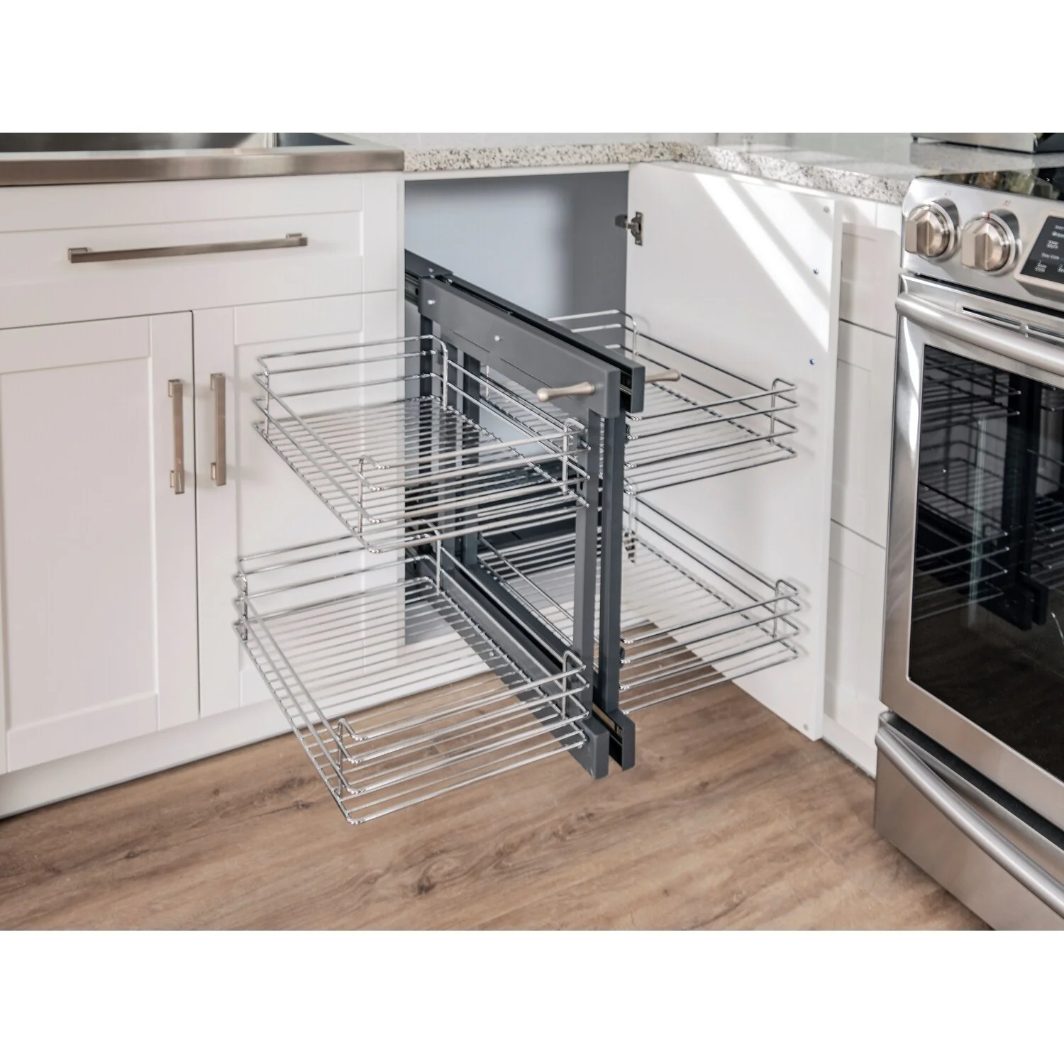NewAge Products Home Kitchen Pull Out Magic Corner Cabinet Organizer - Chrome Finish