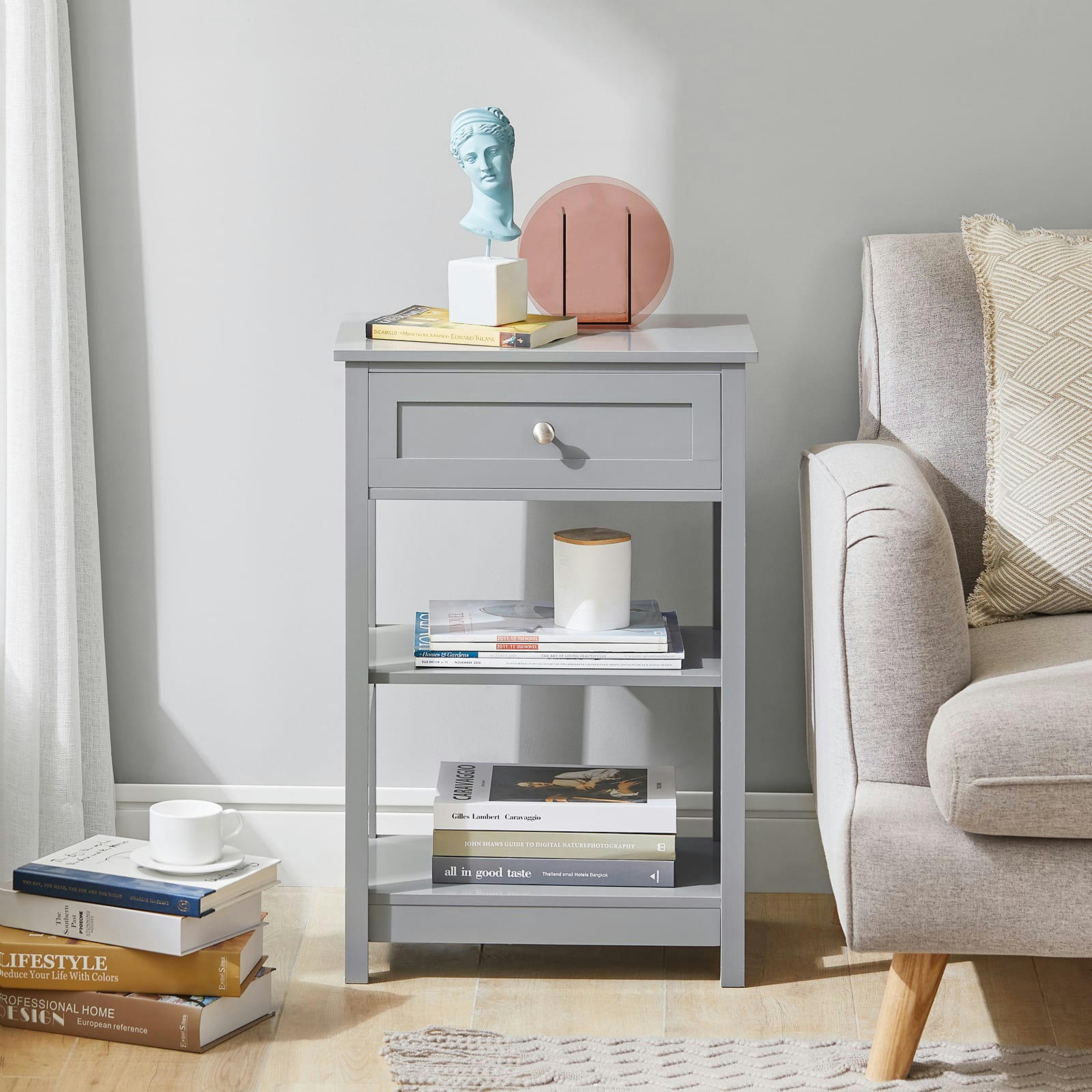 - Table de chevet 1 tiroir en bois gris