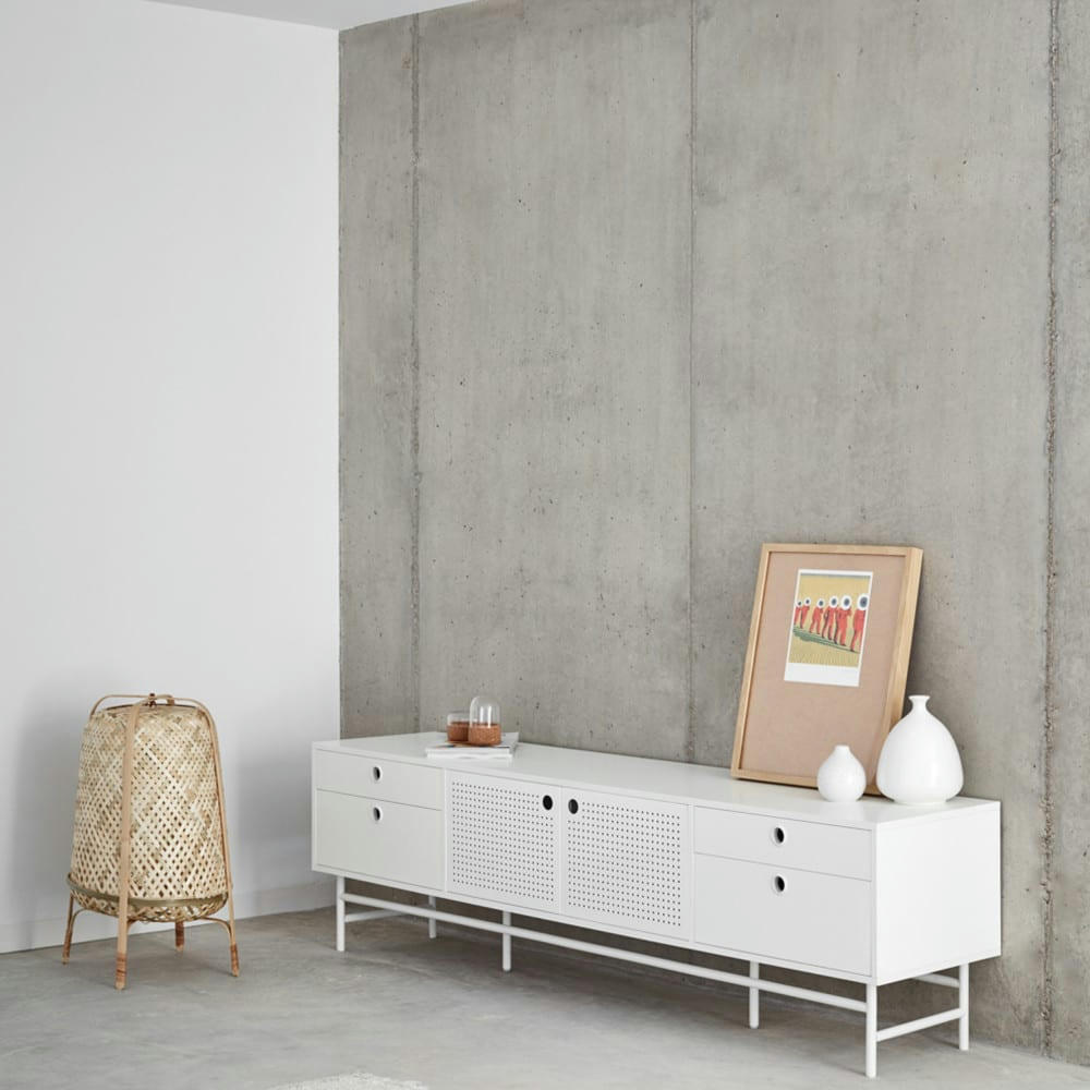 PUNTO - Meuble tv en bois 2 portes 4 tirroirs L180cm blanc