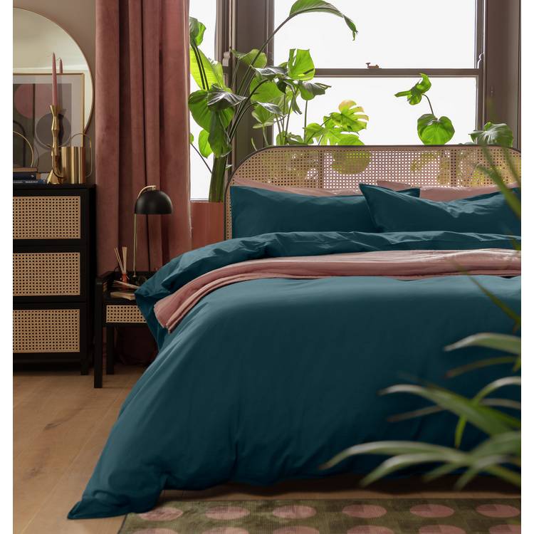 Habitat Cotton Linen Look Plain Navy Bedding Set - Single