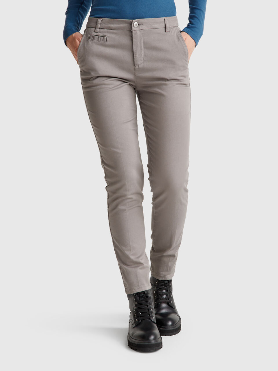 Gray slim fit cotton chinos