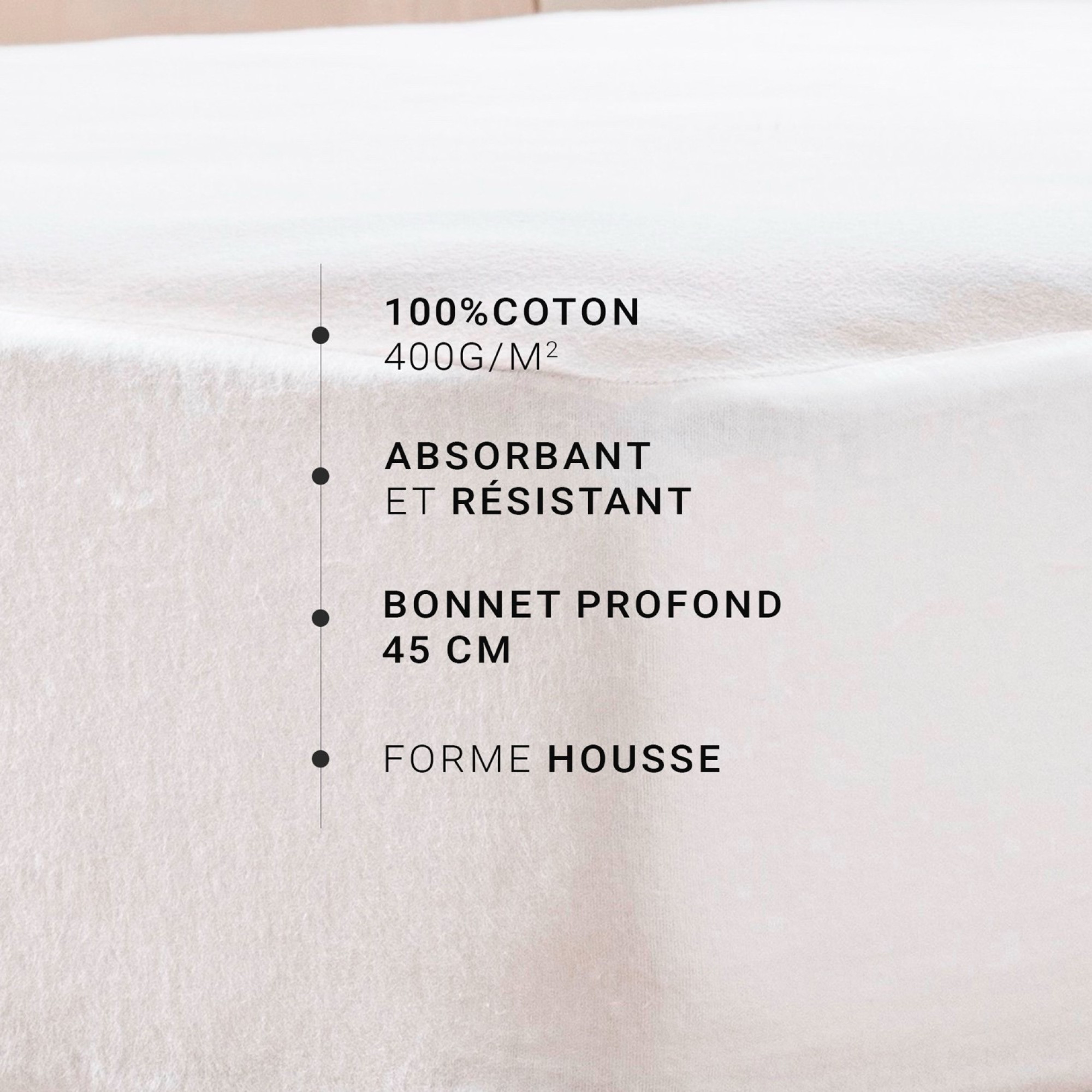 Protège-matelas absorbant bonnet profondMolleton 400g