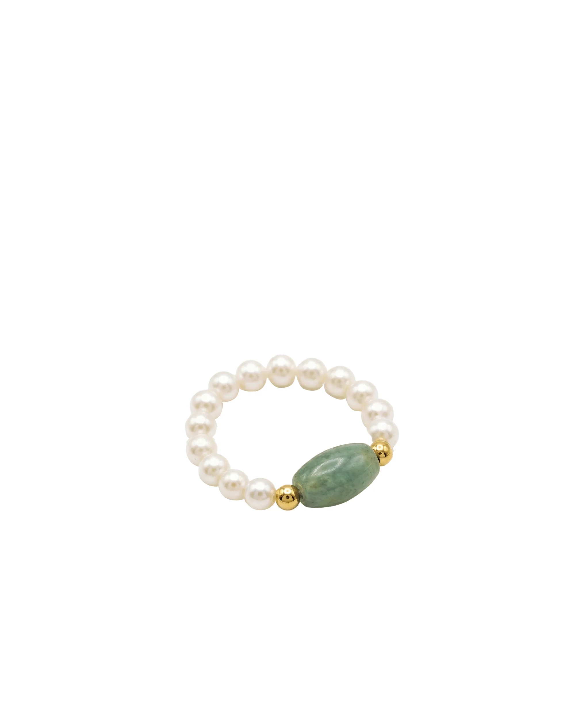 Isa — Jade and Beaded Pearl Stretch Ring