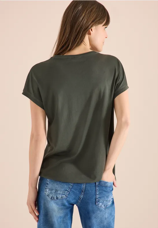 T-Shirt mit V-Neck und Spitzendetail
