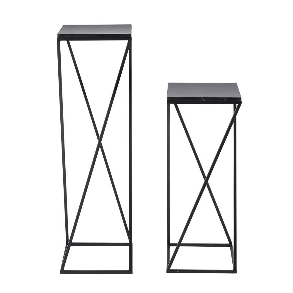 TELO - Bouts de canapés en marbre et métal noir mat (x2)