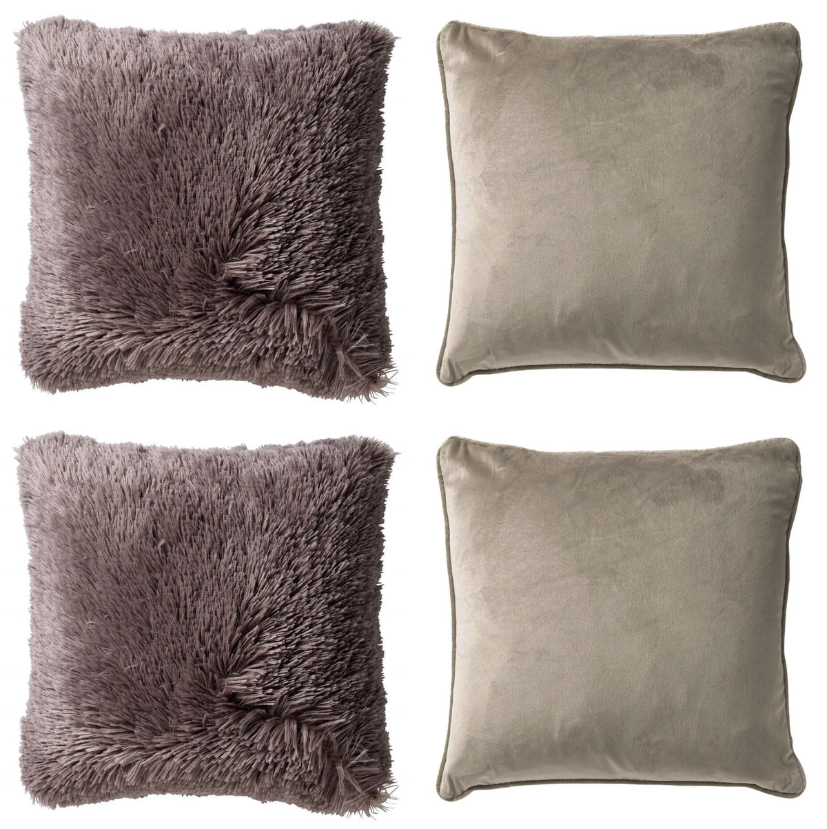 KUSSENSET - 4-delig Fluffy & Velvet - 45x45 cm - inclusief binnenkussens - taupe
