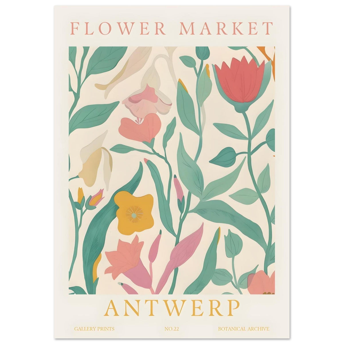 Artfulprints Poster Flower market - Antwerp  - A4 21x29.7 cm - Meerkleurig