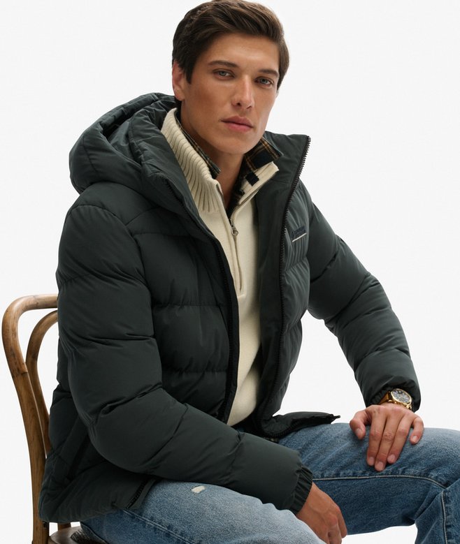 Hooded Microfibre Sport Puffer Jacket