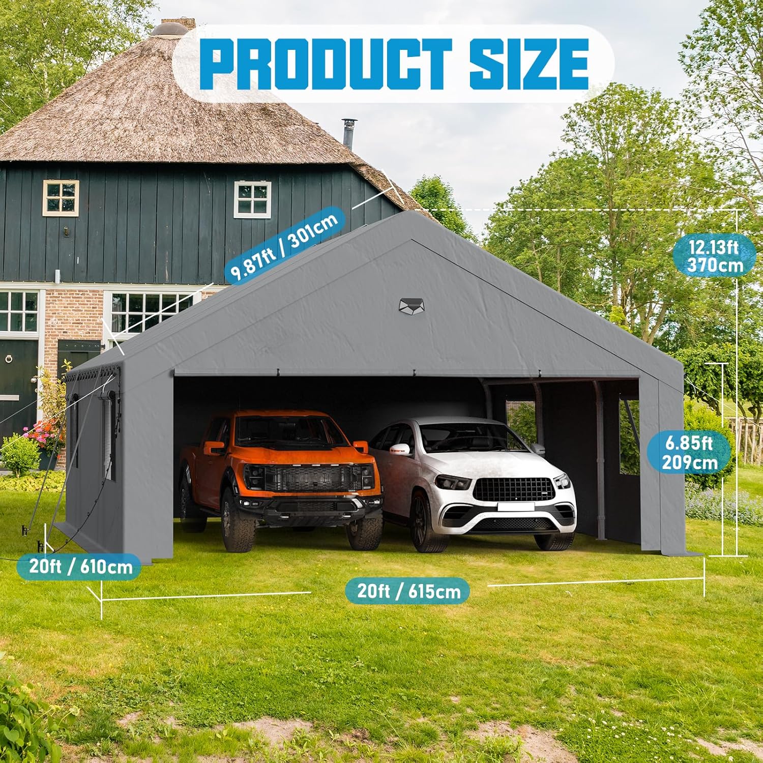 Carports Canopy Heavy Duty, Portable Garage with Sidewalls (20x20, Grey)