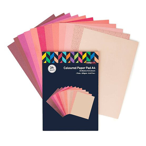 Pink Coloured Paper Pad A4 24 Pack