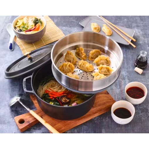 Staub Round Cast Iron Cocotte with Steamer 26cm | Black