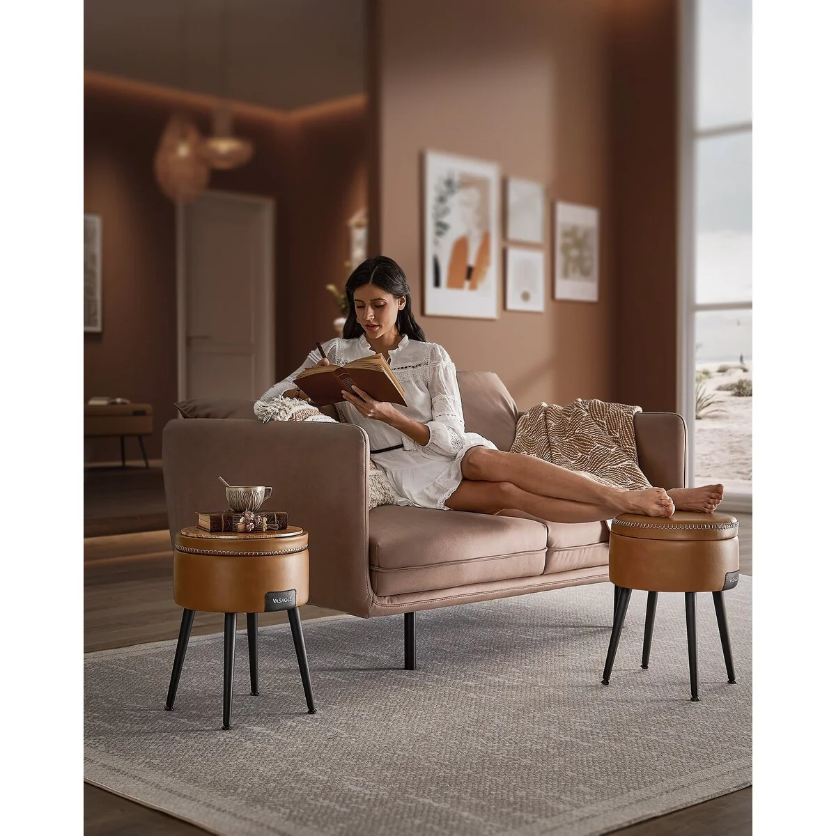 VASAGLE EKHO Collection Storage Ottoman Footstool Leather Ottoman with Storage Loads 330 lb for Living Room