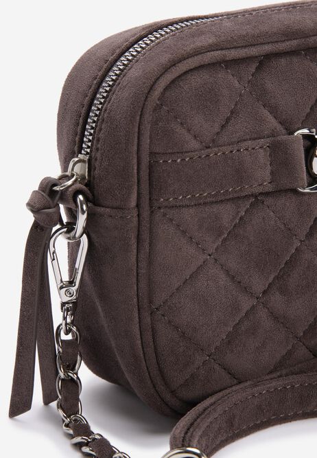 Womens Grey Quilted Chain Cross Body Bag