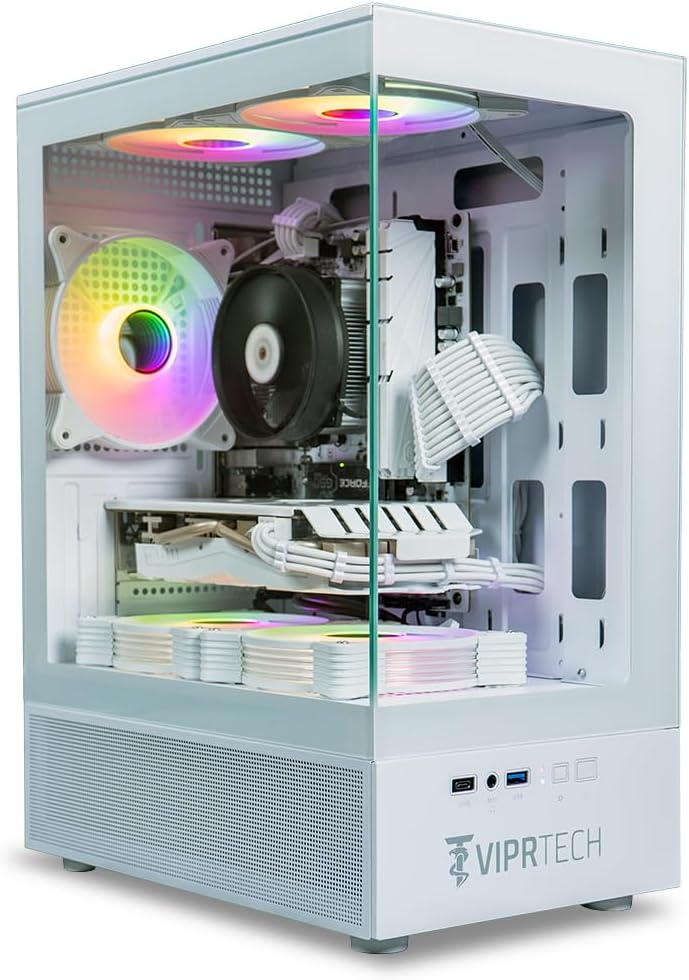 ViprTech Stryker 1.0 Gaming PC - AMD Ryzen 7 (4.1GHz Turbo)  RX 580 8GB  16GB DDR4  500GB SSD  700W PSU  WiFi BT USB-C  Win 11 Pro  RGB  Desktop Computer Prebuilt  White