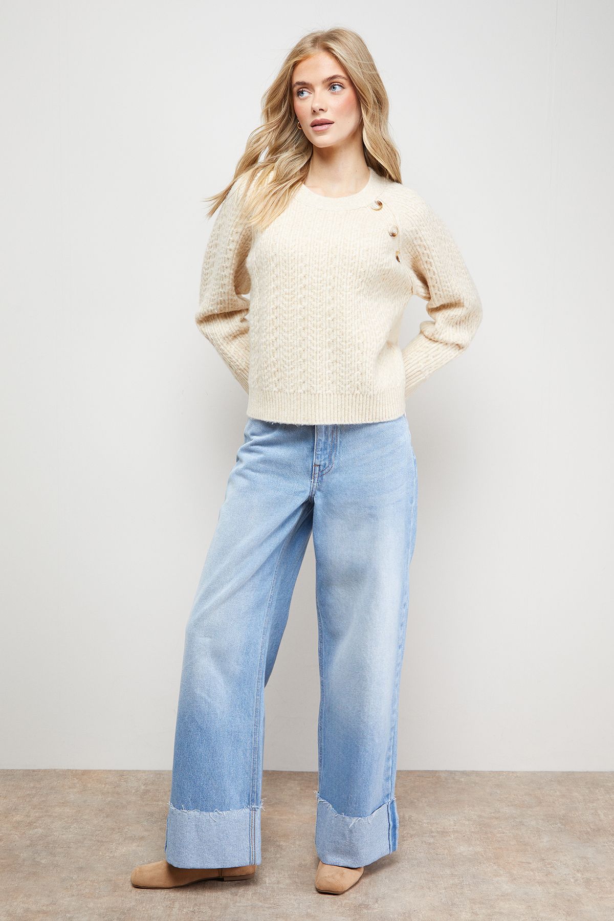 Oasis Stitchy Button Detail Crew Neck Jumper