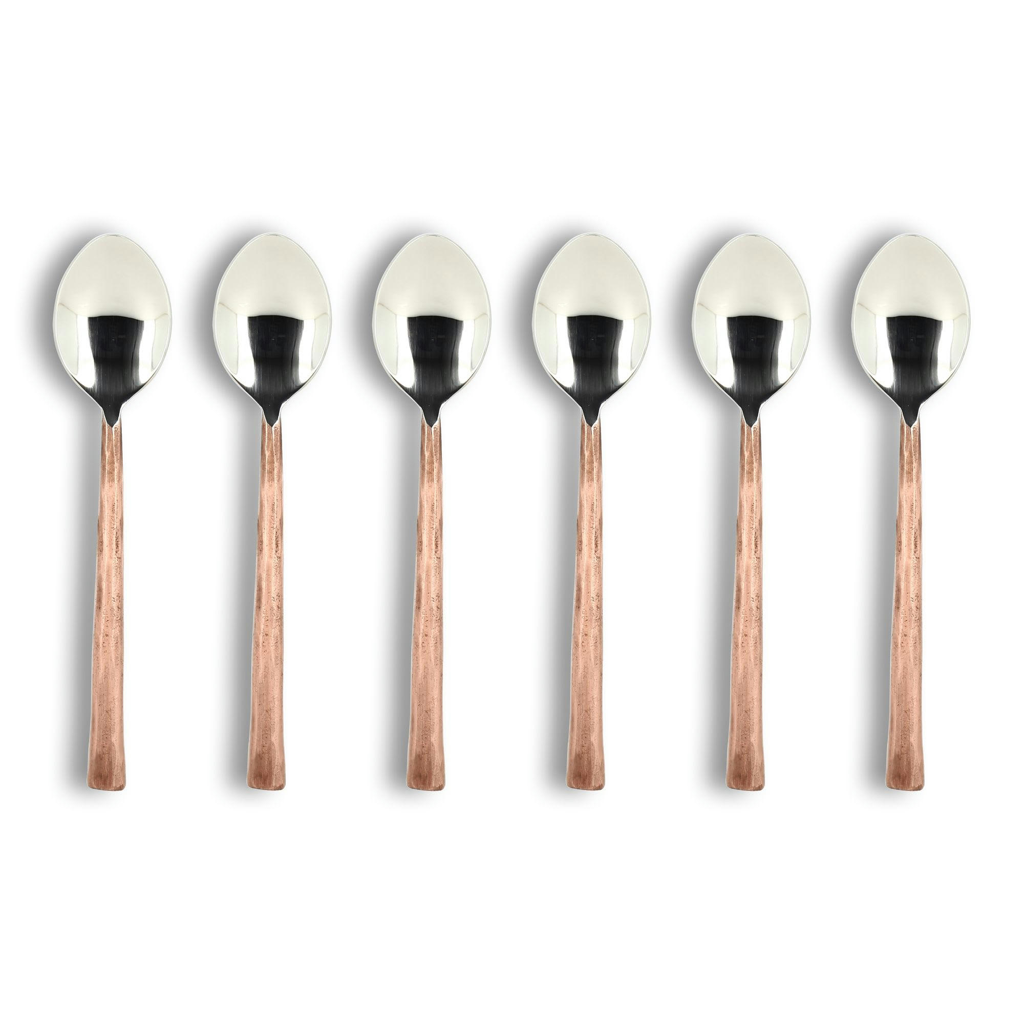 KHOS - Lot de 6 cuillères à café en acier inoxydable argent et cuivre